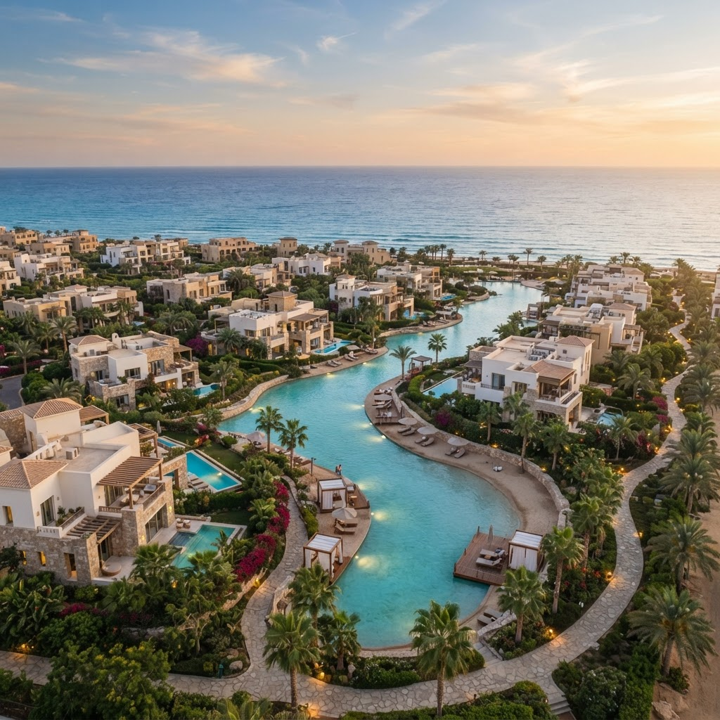 Aerial view of The Cove coastal residences and lagoons at SilverSands